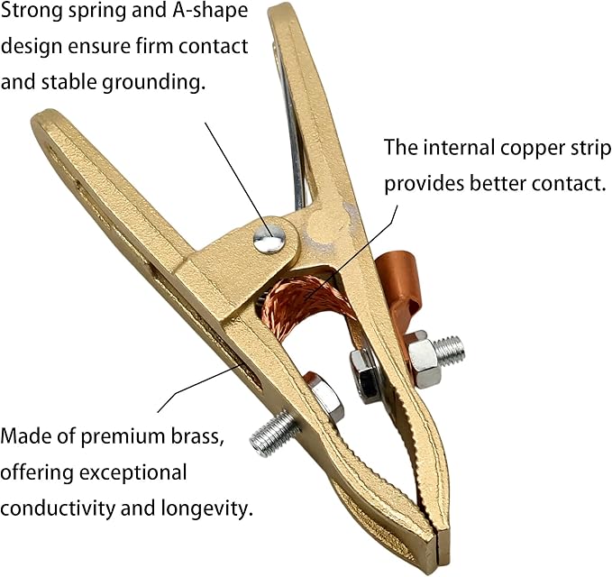 500-Amp Welding Ground Clamp, Brass A-shape Earth Clamp - Image 4