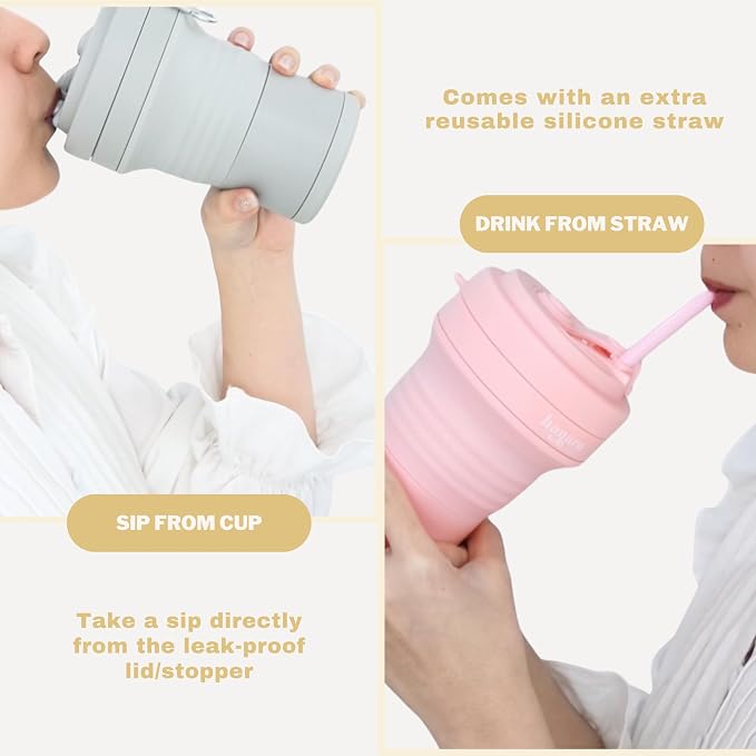 HANARA Collapsible Cup with Reusable Straw – 18 Oz, Portable Travel Mug - Image 3