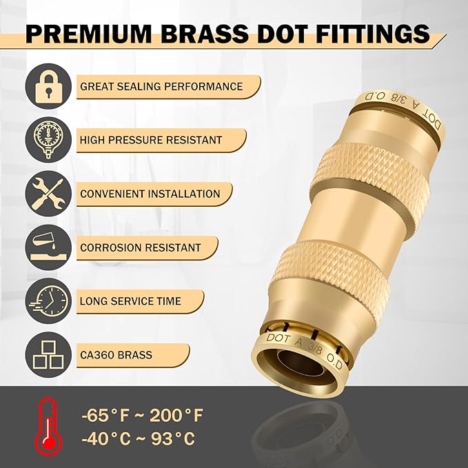 CheeMuii 23PCS Brass DOT Air Line Fittings Kit Push Lock DOT Straight Union | - Image 4