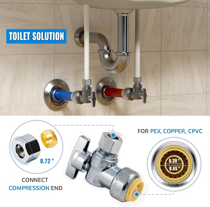 10-Pack Angle Stop Valve, 1/2" x 3/8" Comp Water Shut Off Valve | 1/4 Turn - Image 2