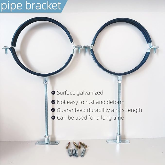 2 Sets Premium 6 Inch Adjustable Pipe Metal Bracket，Heavy Duty Galvanized Iron - Image 5