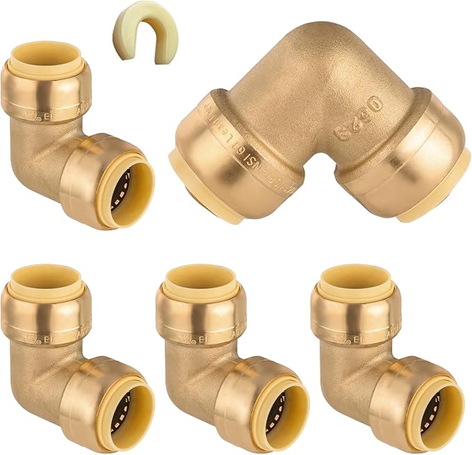 5PC HeSun 3/4" x 3/4" Push-fit 90 Degree Elbow | Brass Push-to-Connect Plumbing by HeSun