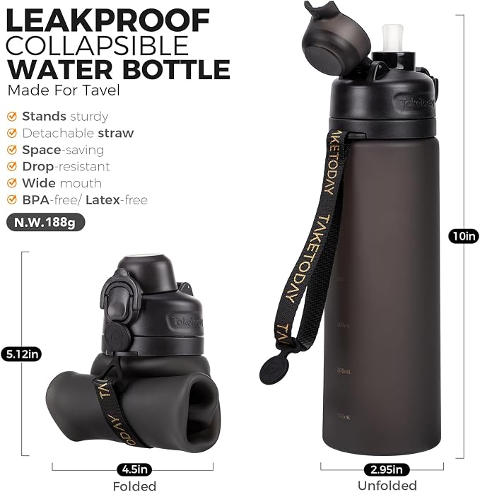 TakeToday Collapsible Water Bottles 20oz, Leak Proof, Foldable Silicone Travel - Image 2