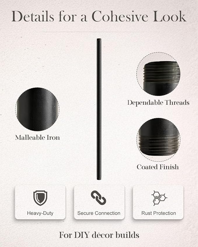10 Pack 1/2 x 24 Inch Black Pipe Malleable Steel Nipples Fitting | DIY - Image 5