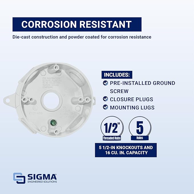 SIGMA ENGINEERED SOLUTIONS 143854 Round Metal Electrical Outlet Box, - Image 3