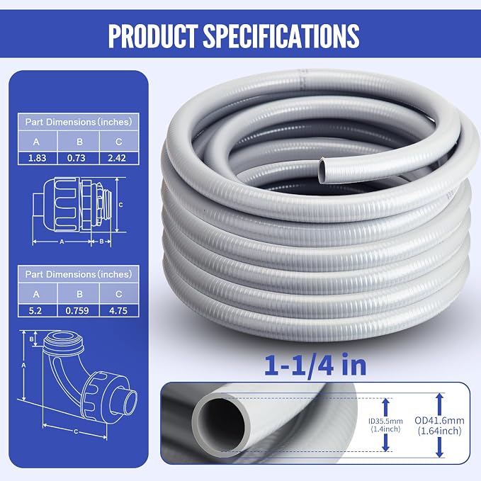 Liquid Tight Conduit 1-1/4inch 25FT, Flexible Non-Metallic Liquid Tight Flex - Image 2