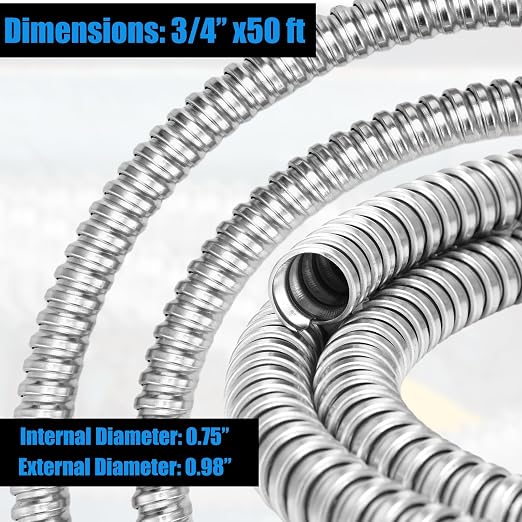 Yaocom 3/4 Inch Metal Flexible Conduit 50 ft, Galvanized Reduced Wall | Outdoor - Image 2