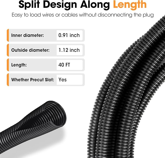 40 FT Wire Loom 1 Inch, Split Wire Loom Tubing Wire Conduit, Wire Protector - Image 3