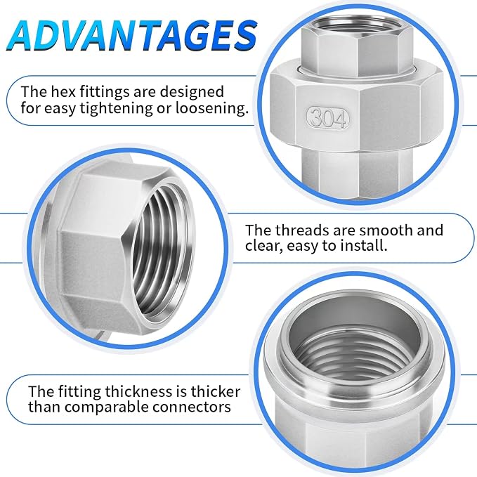 ChillWaves 304 Stainless Steel Cast Pipe Fitting, Union，1-1/2" NPT Female - Image 3