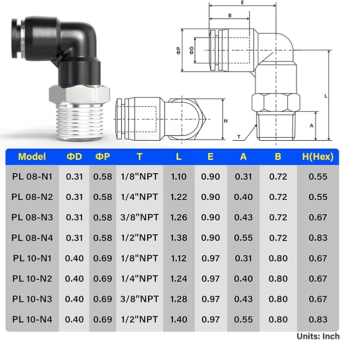 TAILONZ 8mm x 1/8" NPT Push to Connect Elbow Fitting 10pcs | Copper&Plastic - Image 2