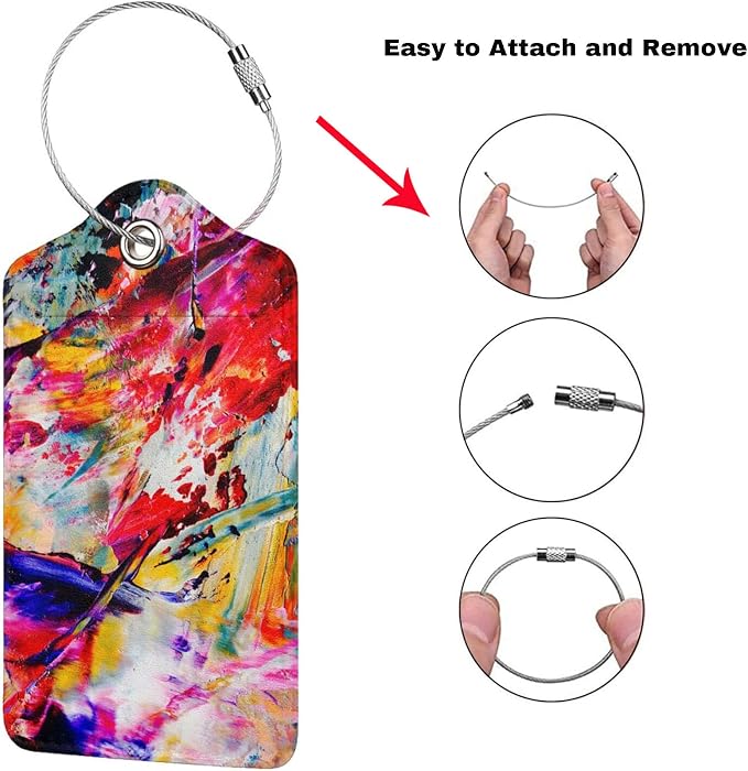 Red Oil-Painting Luggage Tags for Suitcases, Stylish Art Colorful Leather Bag - Image 3