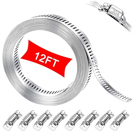 304 Stainless Steel Hose Clamp Assortment Kit, DIY 12FT Metal Strap + 8 by maierke
