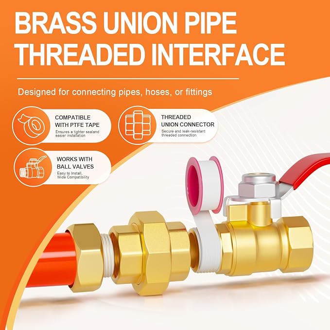 GASHER 2PCS 1-1/4"FNPT Brass Union Pipe Fitting | 1-1/4 InchNPT Female x 1-1/4 - Image 5