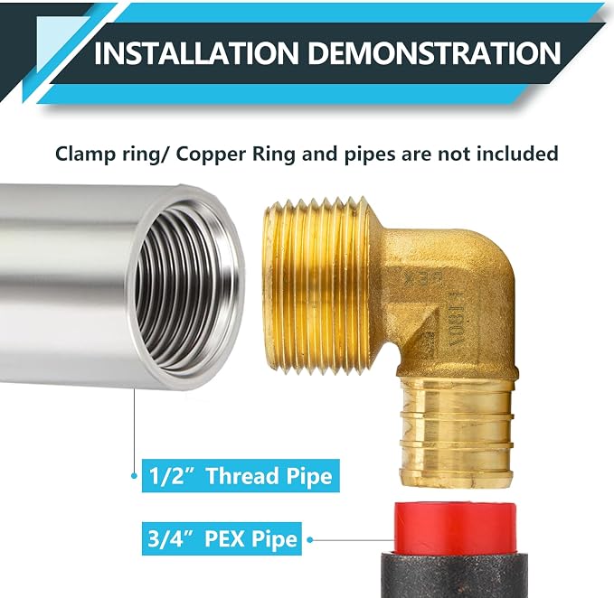 PEX Fittings, Pex 3/4" x 1/2" Male Threaded NPT Elbow Adapter, Brass Crimp - Image 4