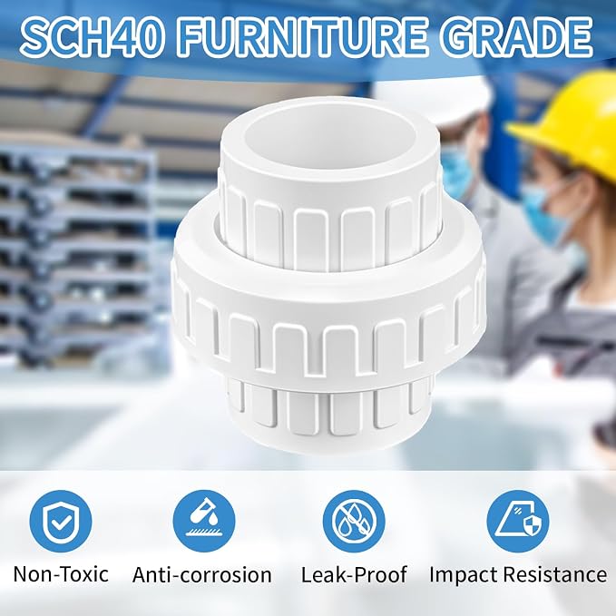2 Pcs 3/4" PVC Union Pipe Fitting, 3/4 inch PVC Slip Union Coupling Adapter - Image 3