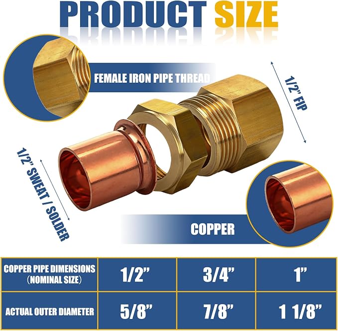 2 Pack 1/2" C x FIP LF Brass Pipe Copper Union Sweat to Male | - Image 2