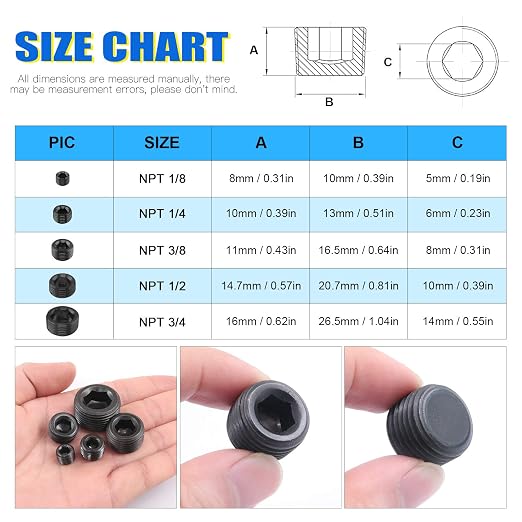 Glarks 20Pcs Carbon Steel 1/4'' NPT Male Pipe Plug Fitting Internal Hex Thread - Image 6