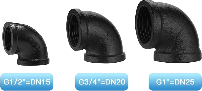1" Black Threaded Elbow, 20 Pack DN25 Threaded Cast Malleable Iron Elbow - Image 3