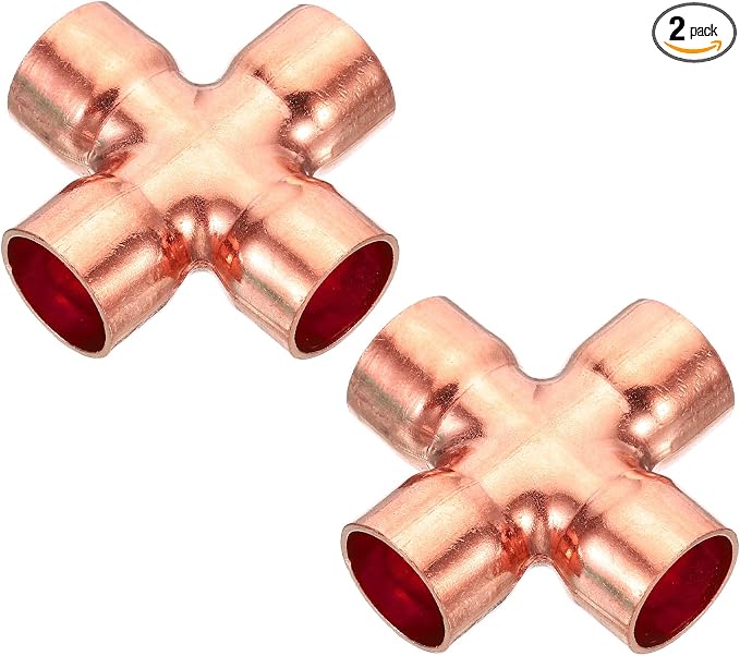 PATIKIL 5/8 Inch ID Copper Union Cross Pipe Fitting, 2 Pack 4 Way Welding by PATIKIL