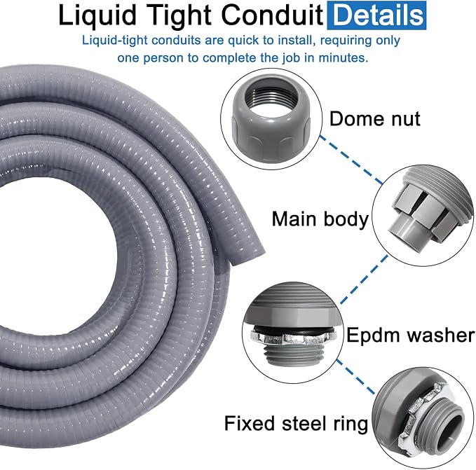 Liquid-Tight Conduit 100 ft and 8 Pieces of Connector Kit | Electrical Conduit - Image 4