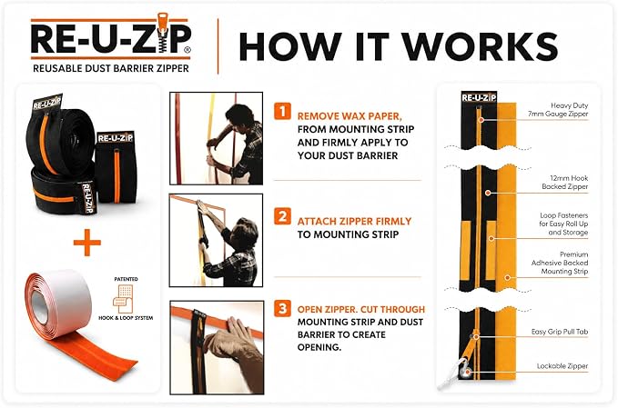 RE-U-ZIP, Reusable Dust Barrier Zipper, Fail-Safe™, Replaceable & Lockable - Image 5