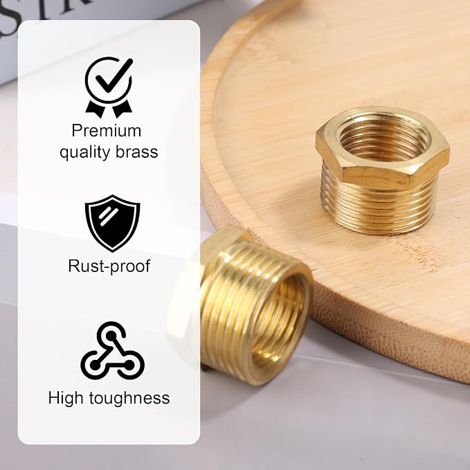 5pcs Brass Reducer Hex Bushing, 3/4" NPT Male to 1/2" NPT Female Adapter | - Image 3
