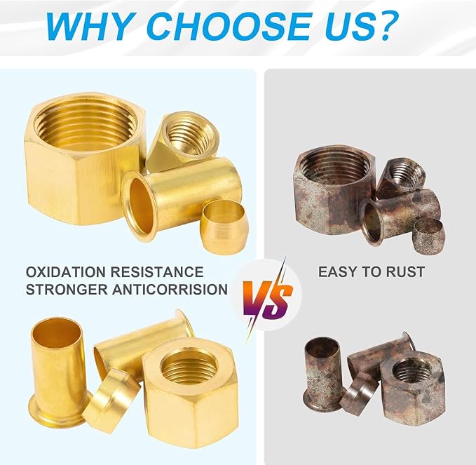 168PCS Tube OD（1/4" 5/16" 3/8" 1/2" Brass Compression Sleeves Ferrules & Insert - Image 3