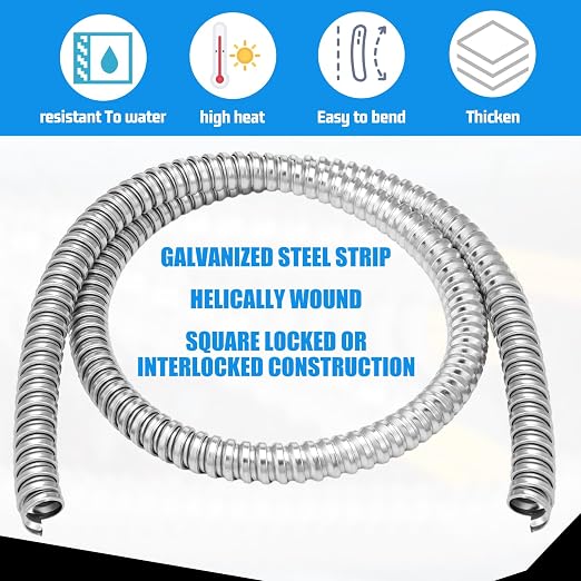 Yaocom 1/2 Inch Metal Flexible Conduit 50 ft, Galvanized Reduced Wall | Outdoor - Image 3
