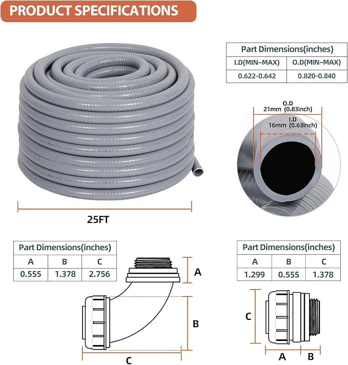 Liquid-Tight Conduit Kit 1/2inch 25ft w/UL Certification | Flexible Non - Image 2