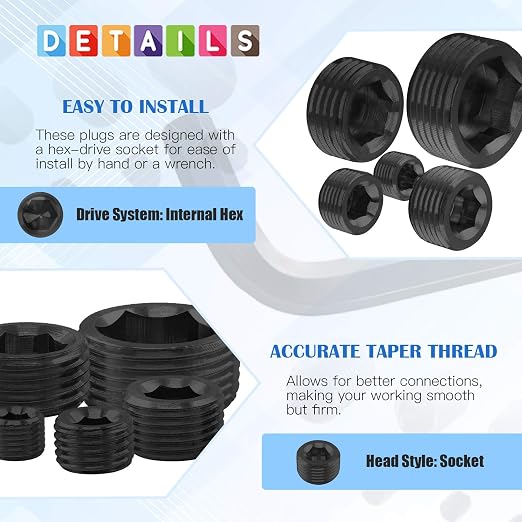 Glarks 10Pcs Carbon Steel 1/2'' NPT Male Pipe Plug Fitting - Image 3