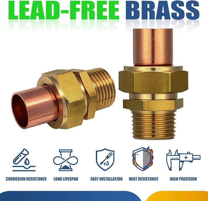 4 Pack 1/2" C x MIP LF Brass Pipe Union Sweat to Male | - Image 5