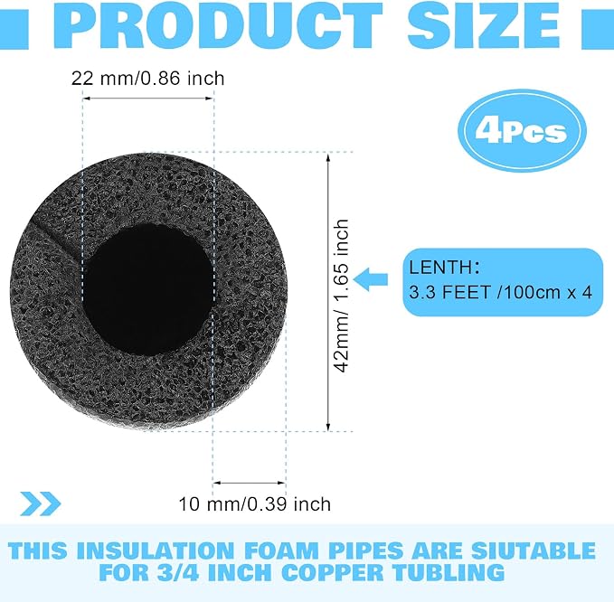 4 Pcs 3.3 Feet Foam Pipe Insulation Foam Tube Insulating Water Pipe Pool Swim - Image 2