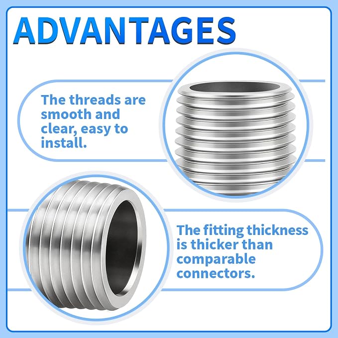 ChillWaves 304 Stainless Steel Pipe Fitting, Nipple Cast Pipe 1" NPT Male x 1" - Image 4