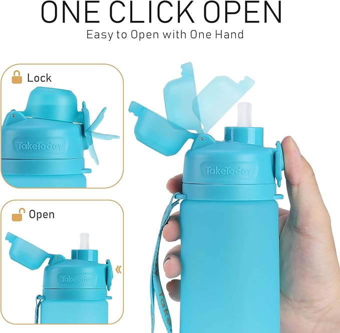 TakeToday Collapsible Water Bottles 20oz, Leak Proof, Foldable Silicone Travel - Image 6