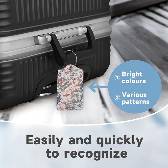 Set of 2 Luggage Tags for Suitcases, Leather Passport Travel Stamps Baggage Tags - Image 4