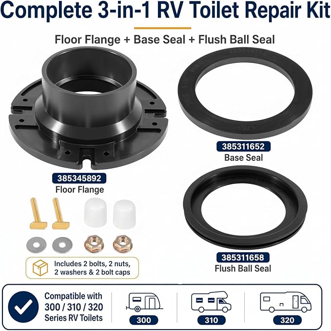 RV Toilet Seal and 3" Floor Flange Kit Compatible - Image 2