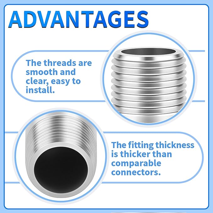 ChillWaves 304 Stainless Steel Pipe Fitting, Nipple Cast Pipe 3/8" NPT Male x - Image 4