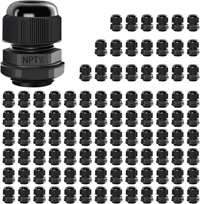 100 Pack NPT 1/2" Cable Glands Waterproof Adjustable 6-12mm Cable Connectors by LeMotech