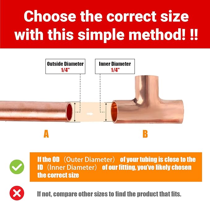 1/4" Copper Tee, Copper Three-Way Fitting Welding Joint, Sweat Solder Connection - Image 3
