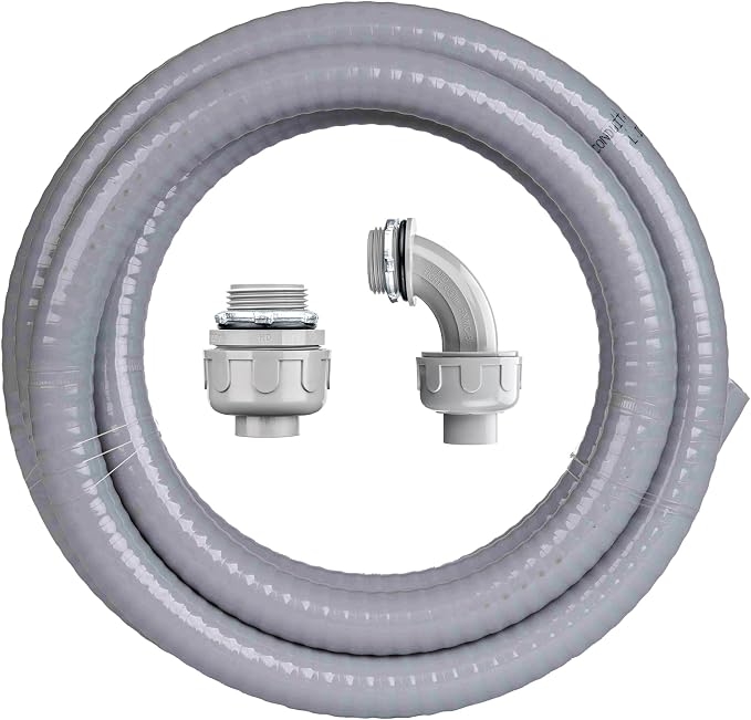 3/4 Inch 10 FT Liquid-Tight Conduit and Connector Kit | Non Metallic Flexible by ProfessionalBrand