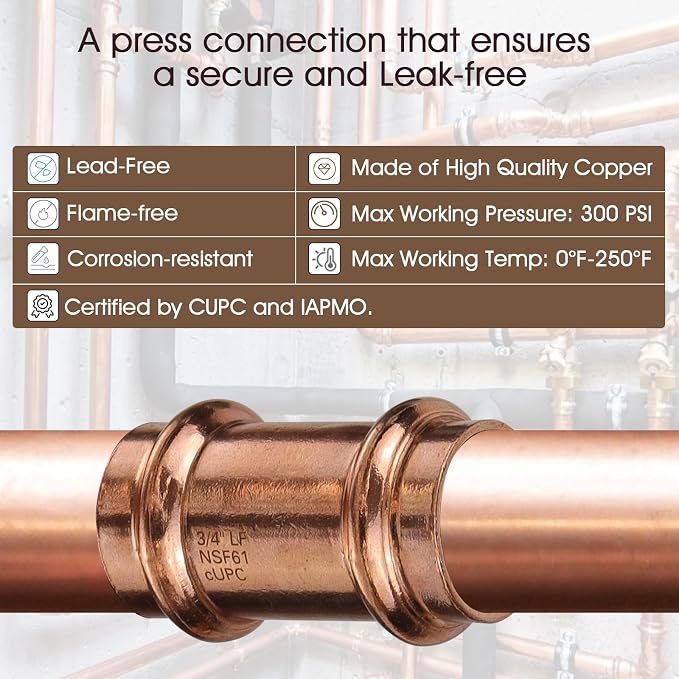 Copper Press Fittings 3/4 inch Kit w/ 6pk 3/4" Copper Coupling&6pk 90 Elbow | - Image 3