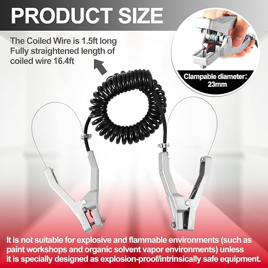 Copkim 2 Sets Insulated Ground Cable Clip 16.4ft Coiled Grounding Anti Static - Image 2
