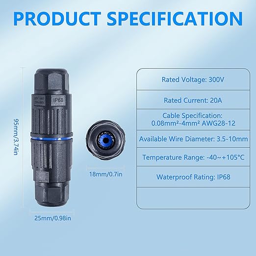3PCS IP68 Waterproof Electrical Cable Connector, Outdoor 2 Way Junction Box - Image 3