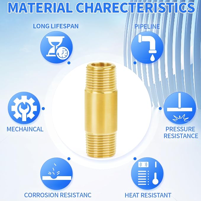 ChillWaves Brass Pipe Fitting, Long Nipple Pipe 1/2" NPT Male x 1/2" NPT Male - Image 5