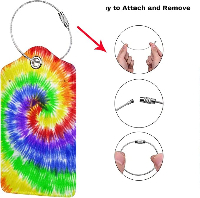 Artistic Tie Dye Luggage Tags Set of 2 Colorful Leather Luggage Tags ID Label - Image 3