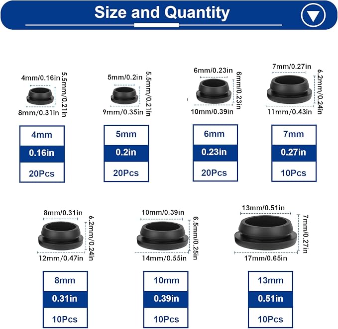 Tnisesm 100PCS 7 Sizes Black Rubber Plugs - Image 2