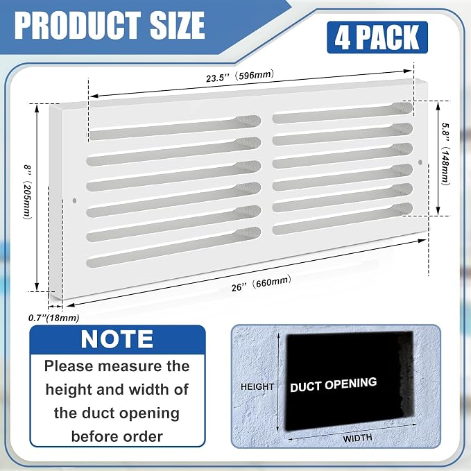 Leinuosen 4 Pcs 26 x 8 Inch Air Return Vent Cover Fit - Image 2