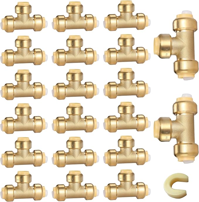 20PC HeSun 1/2" Pushfit Tee, Push to Connect Plumbing Fittings | Brass Push-fit by HeSun