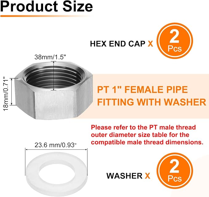 uxcell 2pcs Hex End Cap 304 Stainless Steel Nut - Image 2