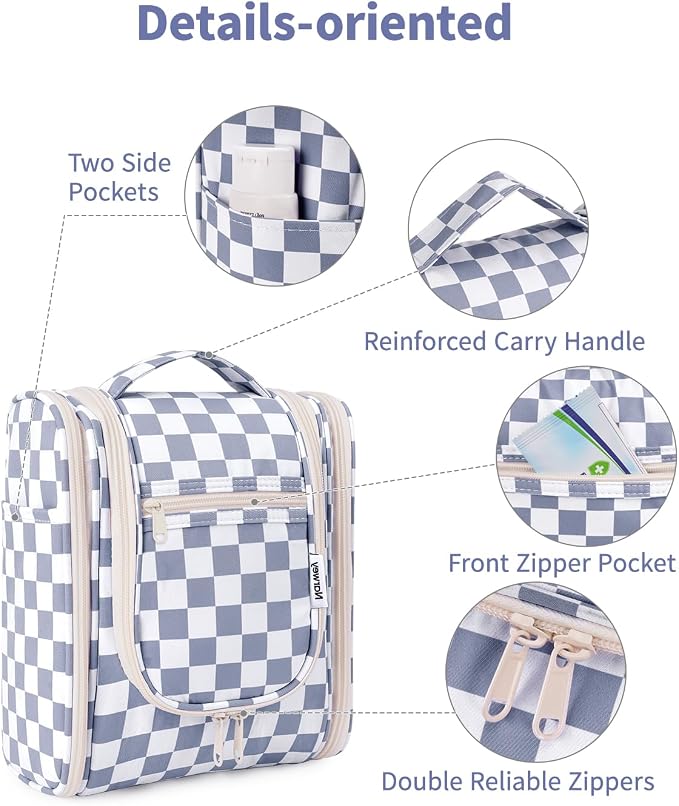 Narwey Small Checkered Hanging Travel Toiletry Bag - Image 6